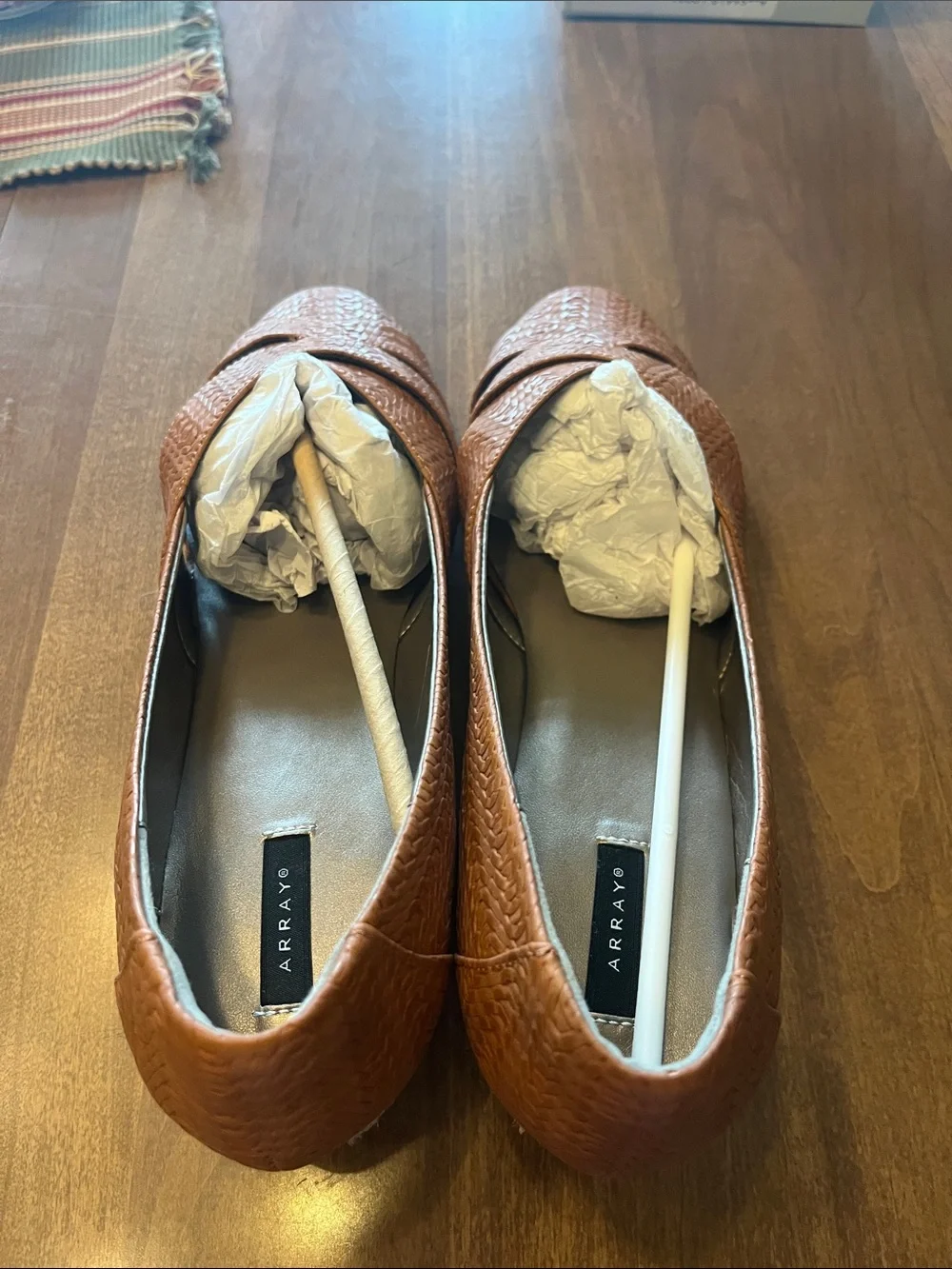 Array Tan Woven Leather Wedge Sandals